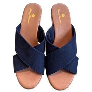 Tommy Bahama Stacey Slip On Open Toe Navy Blue Espadrille Wedge Sandals US 9.5M